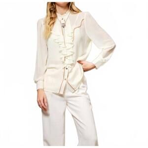 NEW BLUE B chelsea ruffle front blouse in white